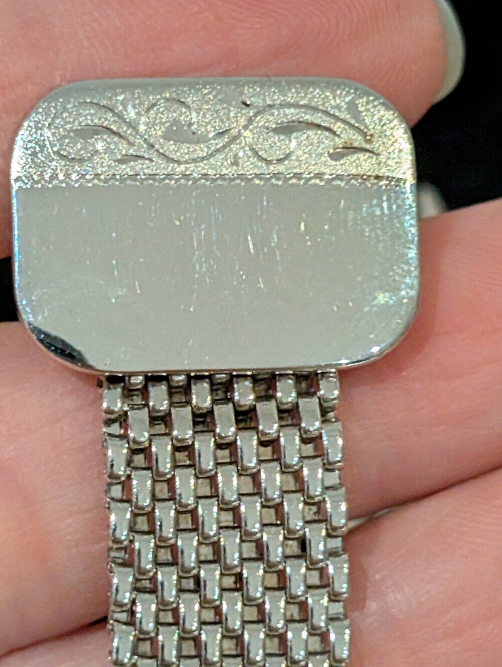 Silver Tone Mesh Wrap Around Rectangular Cufflinks - Picture 5 of 5